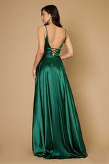 Long Flowy Satin Formal Prom Party Dress