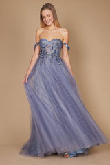 Long Strapless Floral Off Shoulder Formal Prom Dress