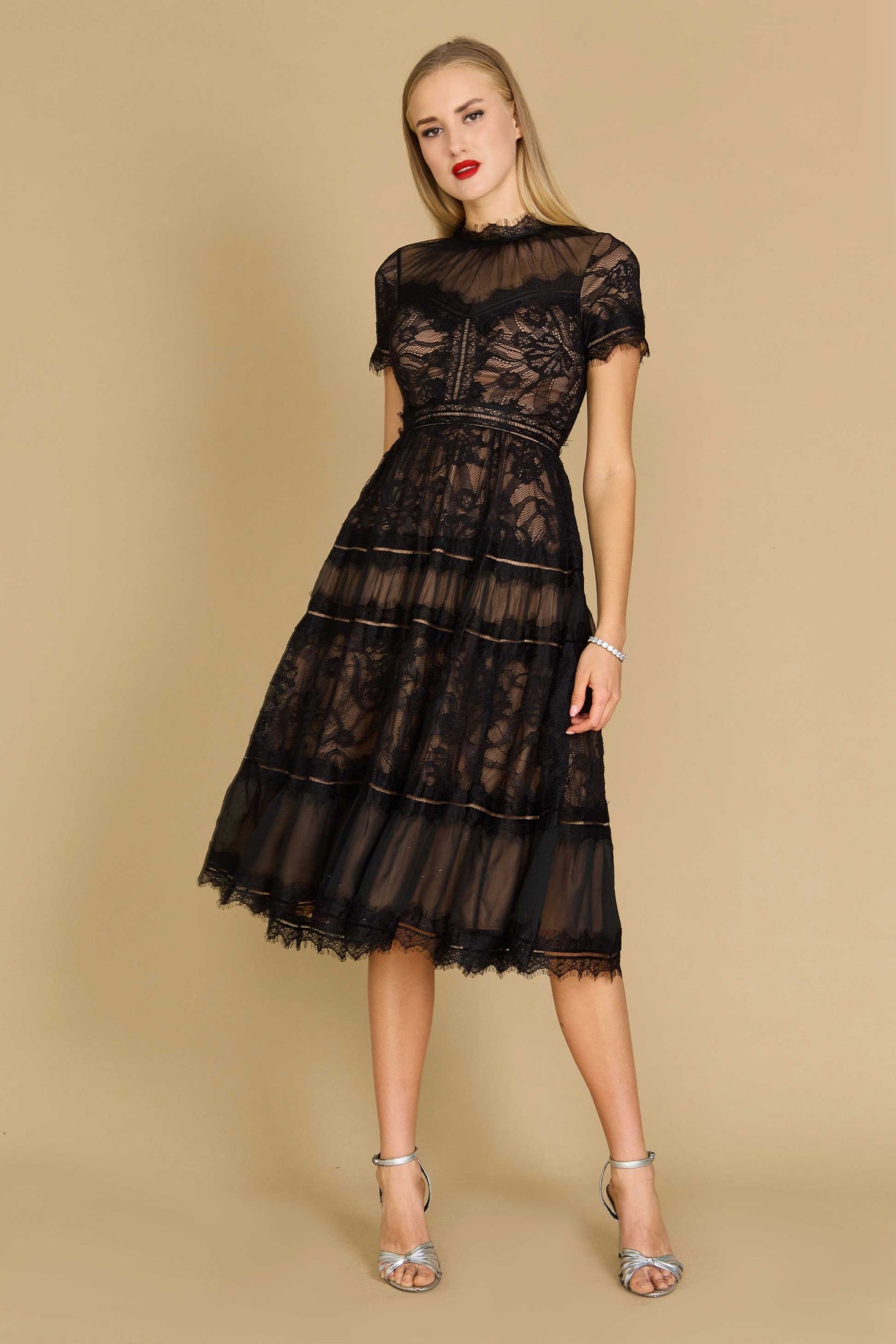 Midi Lace Formal Black Cocktail Dress