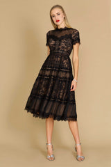 Midi Lace Formal Black Cocktail Dress