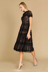 Midi Lace Formal Black Cocktail Dress