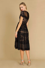 Midi Lace Formal Black Cocktail Dress