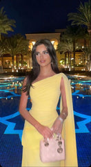 Elegant A Line One Shoulder Yellow Chiffon Long Prom Dresses Party Dress Summer 22th Birthday Outfits 21st Birthday Dresses DH1027