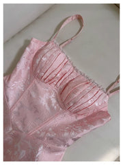 Elegant A Line Spaghetti Straps Pink Lace Sleeveless Long Evening Party Gowns Evening Formal Dresses Prom Dress DH105