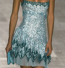 Cute A line Spaghetti Straps Blue Sequin Mini Short Formal 8th Grade Homecoming Dresses Summer Middle School Hoco Dress Homecoming Outfits 20th Birthday Outfit DH1084