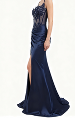 Elegant Mermaid Spaghetti Straps Pink Slit Satin Long Prom Dresses Party Dress Summer 20th Birthday Outfits 18th Birthday Dresses DH1280