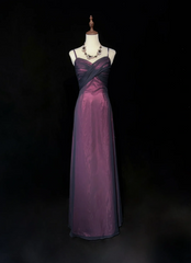 Elegant A line Spaghetti Straps Grape Tulle Long Prom Dresses Party Dress Summer 20th Birthday Outfits 18th Birthday Dresses DH1460