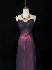 Elegant A line Spaghetti Straps Grape Tulle Long Prom Dresses Party Dress Summer 20th Birthday Outfits 18th Birthday Dresses DH1460