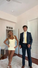 Classy Sheath Sweetheart Neck Yellow Short Mini Formal 8th Grade Homecoming Dresses Middle School Hoco Court Dress 21st Birthday Dress Hoco Outfits DH1752