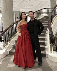 Glamorous A Line Strapless Burgundy Long Evening Party Gowns Evening Special Formal Dresses Prom Dress DH193