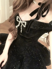 Sexy Ball Gown Off The Shoulder Black Velvet Short Formal 8th Grade Homecoming Dresses Summer Middle School Hoco Dress 6th Grade Graduation Outfits DH1882