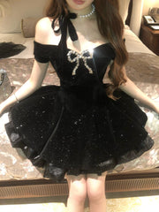 Sexy Ball Gown Off The Shoulder Black Velvet Short Formal 8th Grade Homecoming Dresses Summer Middle School Hoco Dress 6th Grade Graduation Outfits DH1882