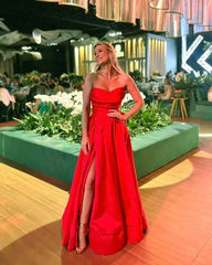 Fancy A line Sweetheart Red Long Split Pleated Evening Dress Party Gowns Evening Special Formal Dresses Prom Dress DH212