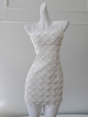Cute Sheath Spaghetti Straps White Short Formal Homecoming Dress Middle School Short 20th Birthday Outfits Graduation Dress Cocktail Dresses DH2206
