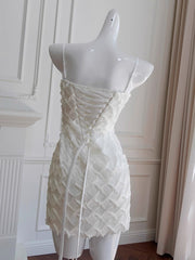 Cute Sheath Spaghetti Straps White Short Formal Homecoming Dress Middle School Short 20th Birthday Outfits Graduation Dress Cocktail Dresses DH2206