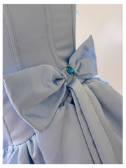 Cute Ball Gown Spaghetti Straps Blue Satin Formal Short Mini Homecoming Dress Middle School 20th Birthday Outfits Graduation Dress Cocktail Dresses DH2207