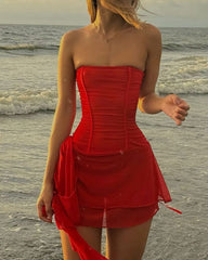 Modest A Line Strapless Red Short Formal Homecoming Dress Middle School Short 18th Birthday Outfits Graduation Dress Cocktail Dresses DH2216