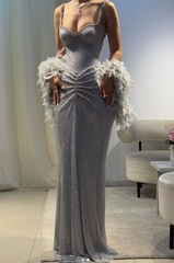 Sexy Mermaid Straps Silver Sequin Long Prom Dresses Party Dress 20th Birthday Outfits Graduation Dresses DH2217