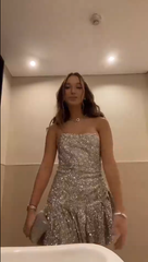 Modest Sheath Strapless Sequin Silver Short Formal Homecoming Dress Middle School Short 18th Birthday Outfits Graduation Dress Cocktail Dresses DH2228