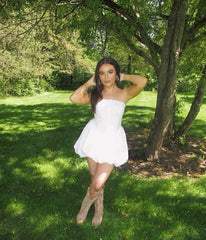 Pretty Ball Gown Strapless White Formal Homecoming Dresses Middle School Short 21st Birthday Outfits Graduation Dress Mini Cocktail Dresses DH2260