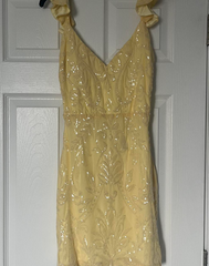 Pretty A line V Neck Yellow Sequin Formal Homecoming Dresses Short 21st Birthday Outfits Graduation Dress Mini Cocktail Dresses DH2270