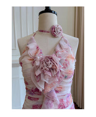 Pretty Sheath Halter Pink Floral Chiffon Short Formal Homecoming Dresses Middle School Short 21st Birthday Outfits Graduation Dress Mini Cocktail Dresses DH2289