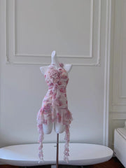 Pretty Sheath Halter Pink Floral Chiffon Short Formal Homecoming Dresses Middle School Short 21st Birthday Outfits Graduation Dress Mini Cocktail Dresses DH2289