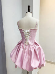 Modest Ball Gown Spaghetti Straps Satin Short Formal Homecoming Dress Middle School Short 18th Birthday Outfits Graduation Dress Cocktail Dresses DH2289