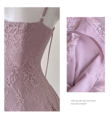 Pretty A Line Spaghetti Straps Pink Lace Short Formal Homecoming Dresses Middle School Short 21st Birthday Outfits Graduation Dress Mini Cocktail Dresses DH2302