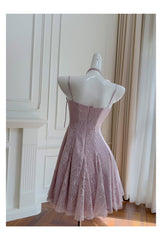 Pretty A Line Spaghetti Straps Pink Lace Short Formal Homecoming Dresses Middle School Short 21st Birthday Outfits Graduation Dress Mini Cocktail Dresses DH2302