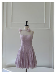 Pretty A Line Spaghetti Straps Pink Lace Short Formal Homecoming Dresses Middle School Short 21st Birthday Outfits Graduation Dress Mini Cocktail Dresses DH2303