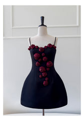Pretty Ball Gown Spaghetti Straps Black Short Formal Homecoming Dresses Middle School Short 21st Birthday Outfits Graduation Dress Mini Cocktail Dresses DH2304