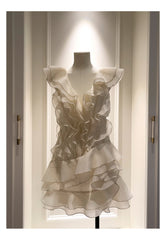 Pretty A line V Neck Ivory Chiffon Short Formal Homecoming Dresses Middle School Short 21st Birthday Outfits Graduation Dress Mini Cocktail Dresses DH2306