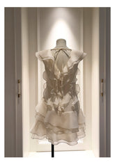 Pretty A line V Neck Ivory Chiffon Short Formal Homecoming Dresses Middle School Short 21st Birthday Outfits Graduation Dress Mini Cocktail Dresses DH2306