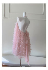 Pretty A Line High Neck Pink Lace Formal Homecoming Dresses Middle School Short 21st Birthday Outfits Graduation Dress Mini Cocktail Dresses DH2307