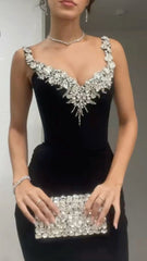 Modest Mermaid Straps Sequin Long Black Evening Party Gowns Evening Dress Special Formal Dresses Prom Dress DH2312