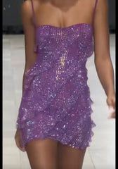 Pretty Sheath Spaghetti Straps Grape Sequin Formal Homecoming Dresses Short 21st Birthday Outfits Graduation Dress Mini Cocktail Dresses DH2395