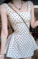Cute A line Square Black Polka Dots Formal Homecoming Dresses Short 16th Birthday Outfits Graduation Dress Mini Cocktail Dresses DH2459