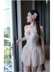 Modest A line Sweetheart Floral Blue Short Formal Homecoming Dress Middle School Short 18th Birthday Outfits Graduation Dress Cocktail Dresses DH2461