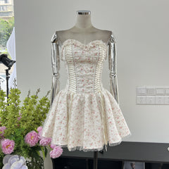 Modest A line Sweetheart Floral Blue Short Formal Homecoming Dress Middle School Short 18th Birthday Outfits Graduation Dress Cocktail Dresses DH2461