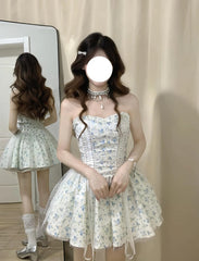 Modest A line Sweetheart Floral Blue Short Formal Homecoming Dress Middle School Short 18th Birthday Outfits Graduation Dress Cocktail Dresses DH2461