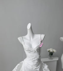 Pretty A line Spaghetti Straps White Lace Formal Homecoming Dresses Short 16th Birthday Outfits Graduation Dress Mini Cocktail Dresses DH2464