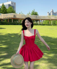 Simple A line Square Neck Red Short Homecoming Dress Summer Hoco Dresses Mini Cocktail Dress DH2469