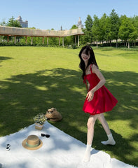 Simple A line Square Neck Red Short Homecoming Dress Summer Hoco Dresses Mini Cocktail Dress DH2469