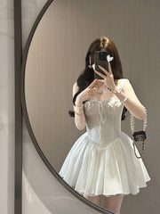 Simple A line Square Neck White Short Homecoming Dress Summer Hoco Dresses Mini Cocktail Dress DH2470