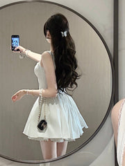 Simple A line Square Neck White Short Homecoming Dress Summer Hoco Dresses Mini Cocktail Dress DH2470
