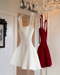 Simple A line Square Neck Red Short Homecoming Dress Summer Hoco Dresses Mini Cocktail Dress DH2471