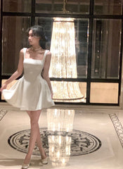 Simple A line Square Neck Black Short Homecoming Dress Summer Hoco Dresses Mini Cocktail Dress DH2472