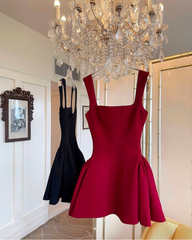 Simple A line Square Neck Black Short Homecoming Dress Summer Hoco Dresses Mini Cocktail Dress DH2472