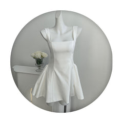 Simple A line Square Neck Black Short Homecoming Dress Summer Hoco Dresses Mini Cocktail Dress DH2472